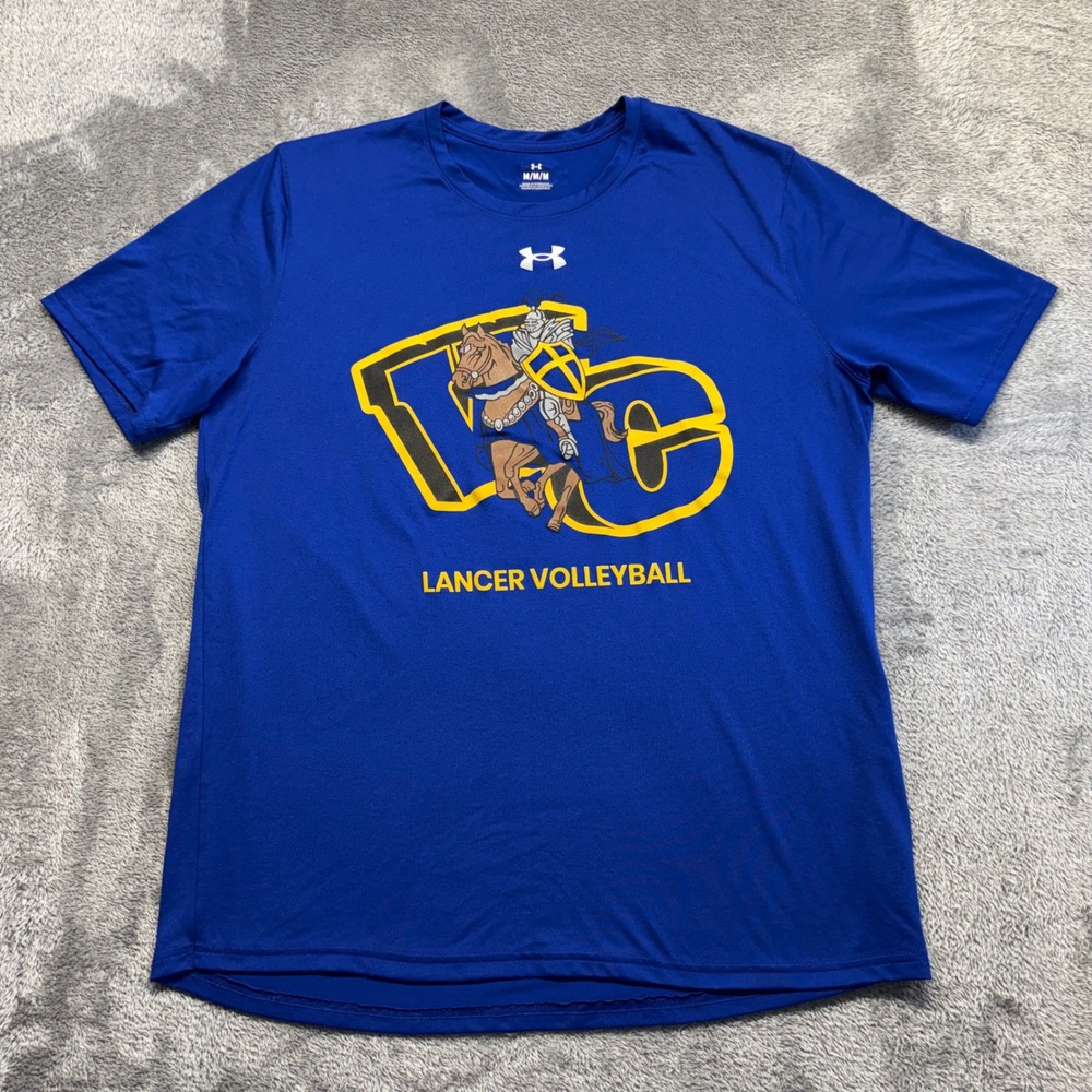Under Armour T-Shirt Mens Medium Blue Excellent Lancer Volleyball Graphic Tee